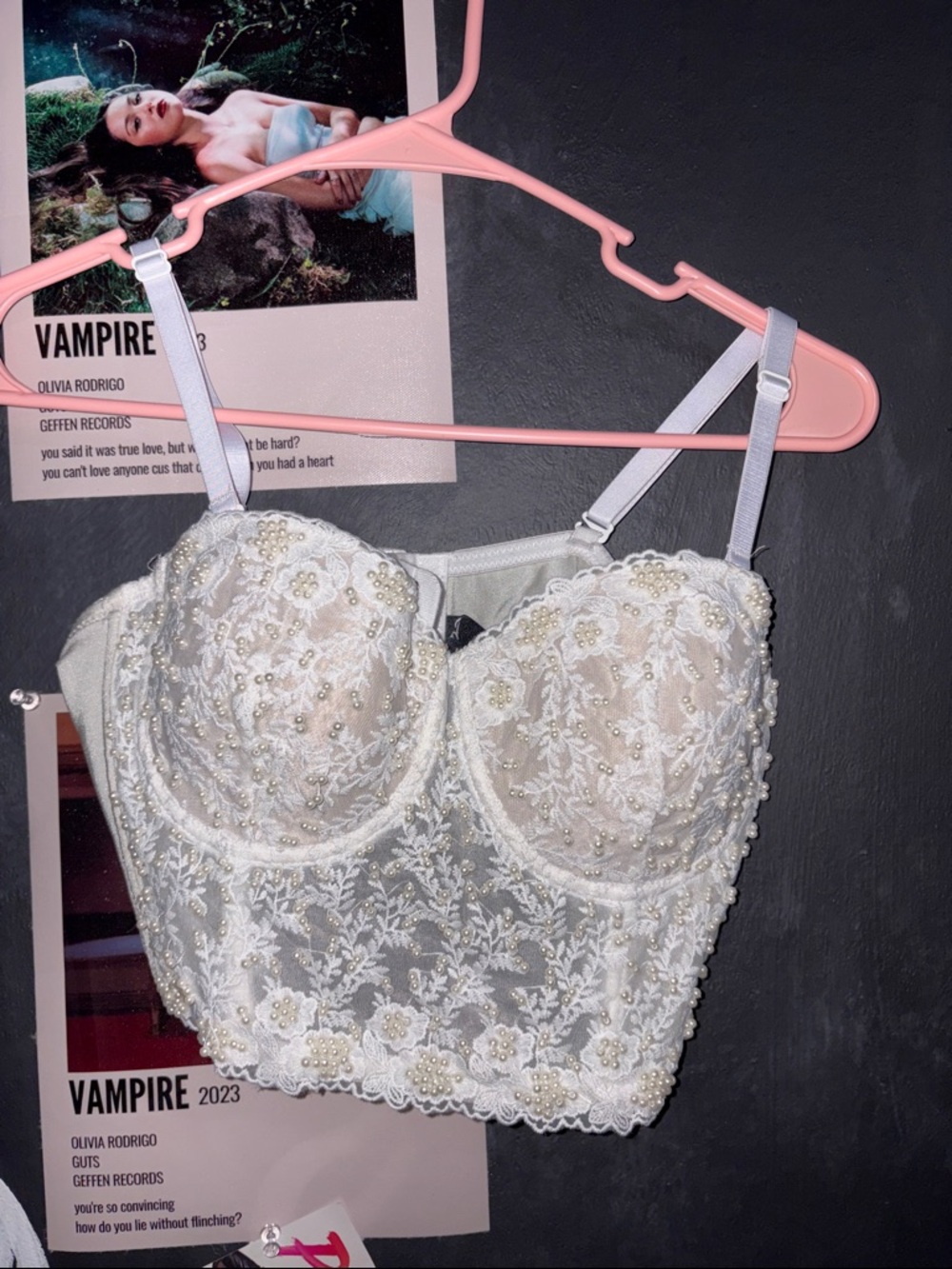 Windsor white pearls Embellished Lace Longline Bralette
